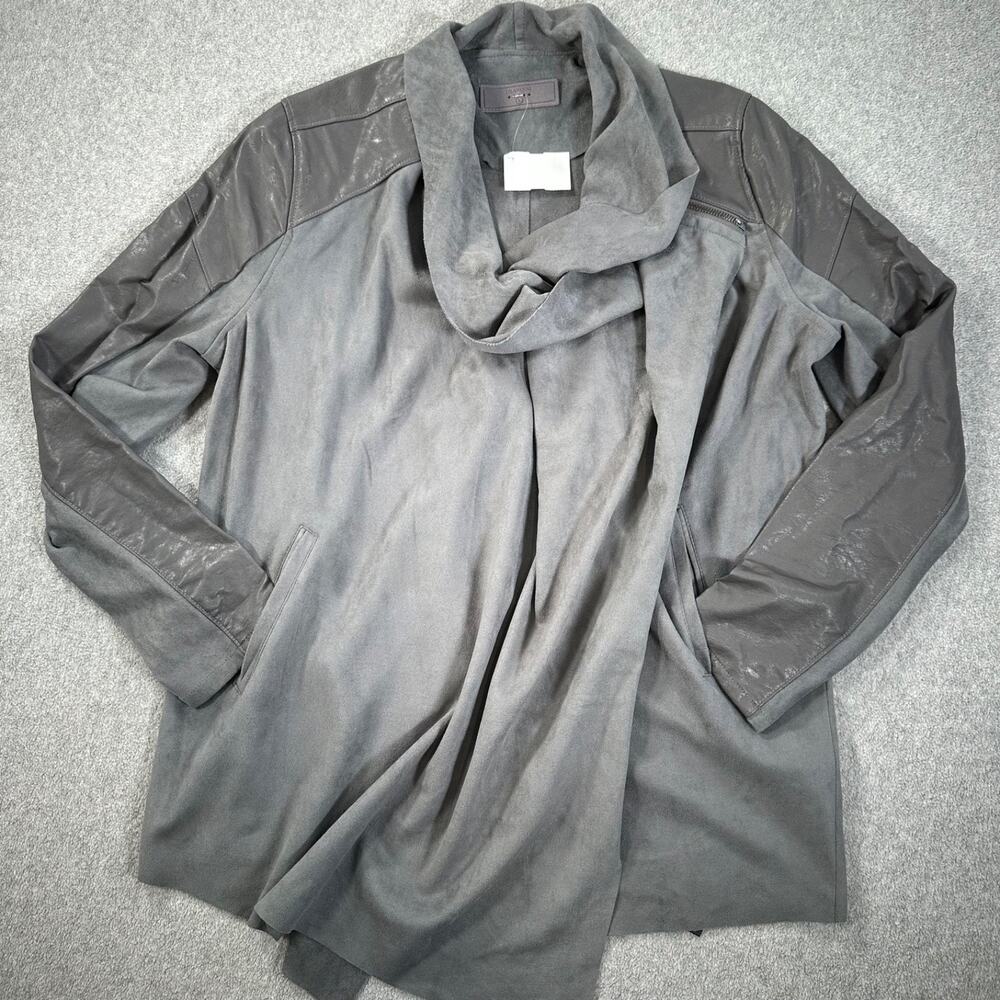 BlankNyc Suede Faux Leather Moto Jacket Gray Women's Large Zipper Crossover New